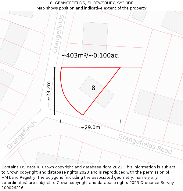 8, GRANGEFIELDS, SHREWSBURY, SY3 9DE: Plot and title map
