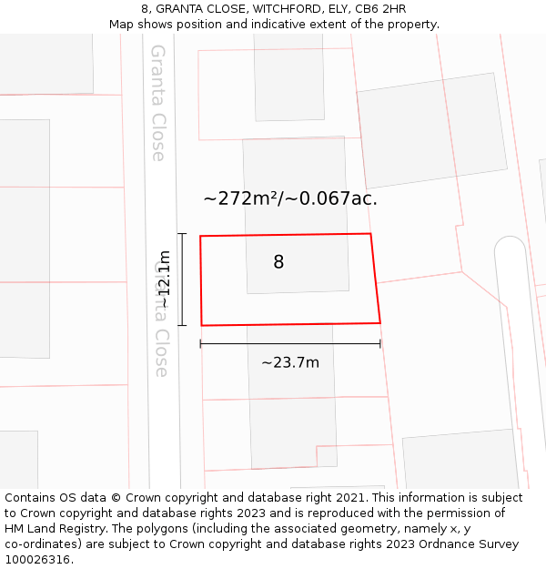 8, GRANTA CLOSE, WITCHFORD, ELY, CB6 2HR: Plot and title map