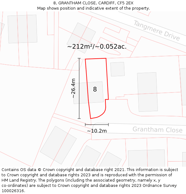 8, GRANTHAM CLOSE, CARDIFF, CF5 2EX: Plot and title map