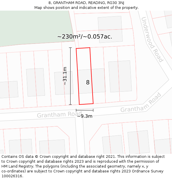 8, GRANTHAM ROAD, READING, RG30 3NJ: Plot and title map