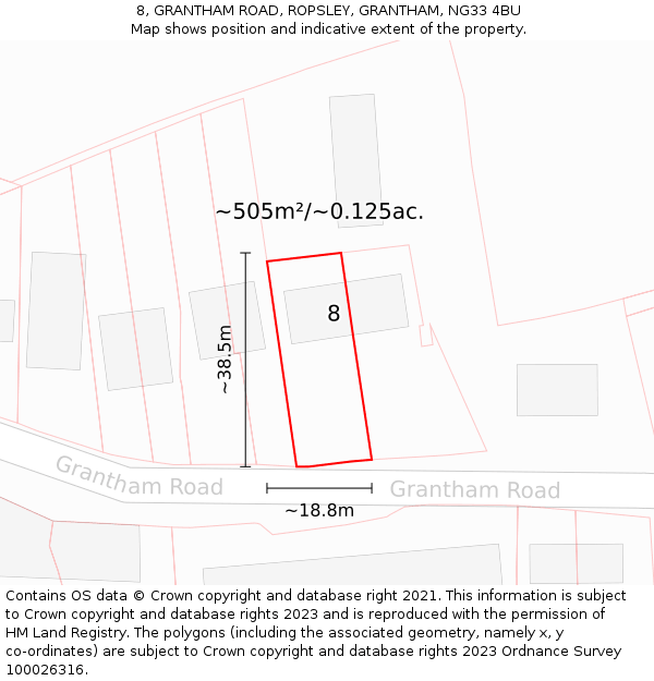 8, GRANTHAM ROAD, ROPSLEY, GRANTHAM, NG33 4BU: Plot and title map