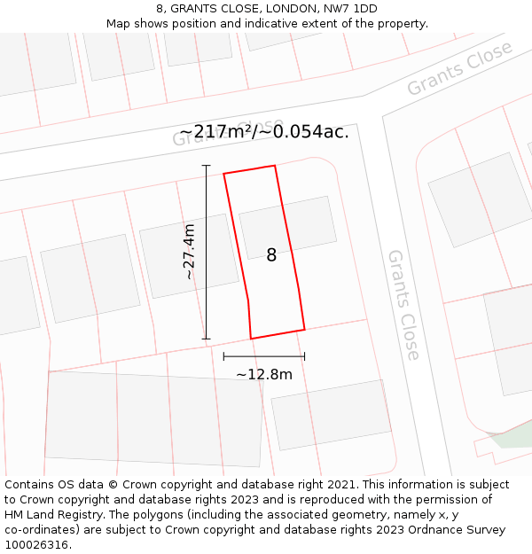 8, GRANTS CLOSE, LONDON, NW7 1DD: Plot and title map
