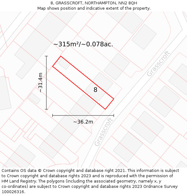 8, GRASSCROFT, NORTHAMPTON, NN2 8QH: Plot and title map
