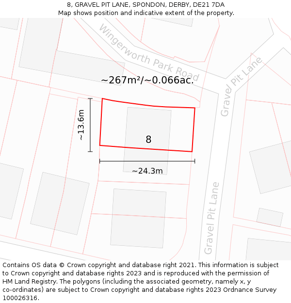 8, GRAVEL PIT LANE, SPONDON, DERBY, DE21 7DA: Plot and title map
