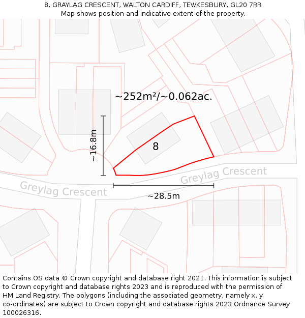 8, GRAYLAG CRESCENT, WALTON CARDIFF, TEWKESBURY, GL20 7RR: Plot and title map