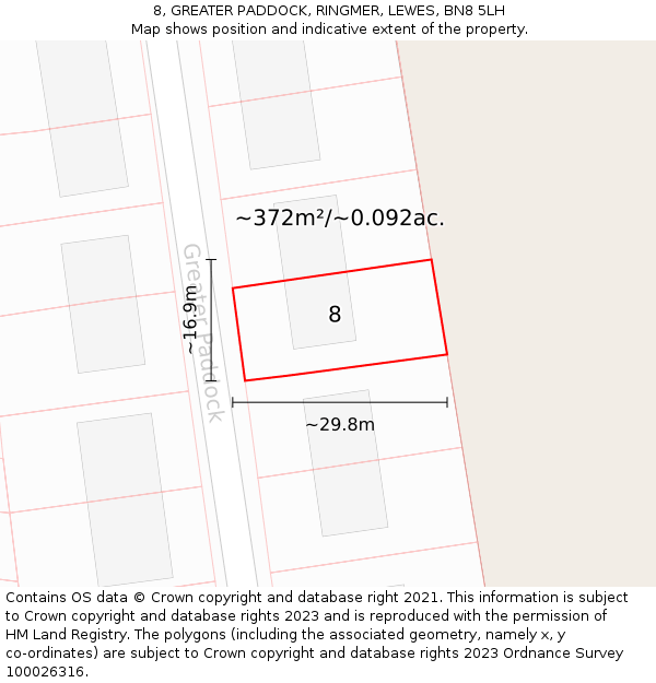 8, GREATER PADDOCK, RINGMER, LEWES, BN8 5LH: Plot and title map