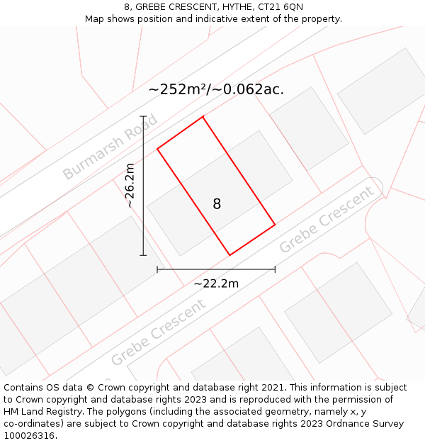8, GREBE CRESCENT, HYTHE, CT21 6QN: Plot and title map