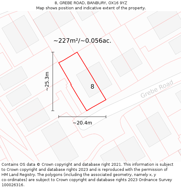 8, GREBE ROAD, BANBURY, OX16 9YZ: Plot and title map