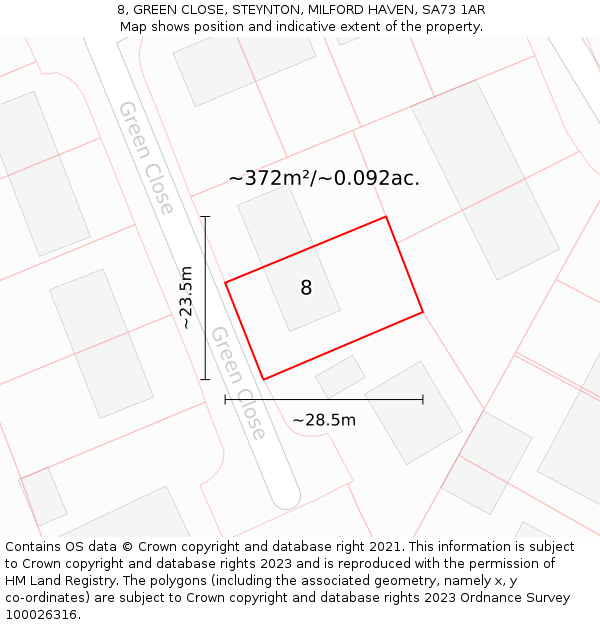 8, GREEN CLOSE, STEYNTON, MILFORD HAVEN, SA73 1AR: Plot and title map