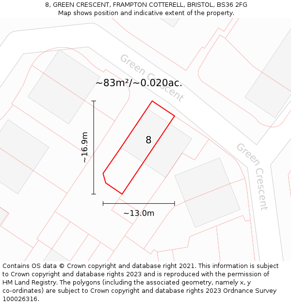 8, GREEN CRESCENT, FRAMPTON COTTERELL, BRISTOL, BS36 2FG: Plot and title map