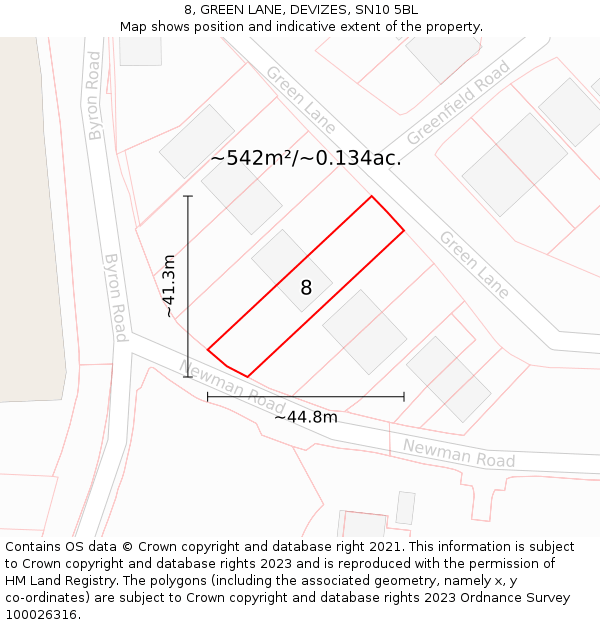 8, GREEN LANE, DEVIZES, SN10 5BL: Plot and title map