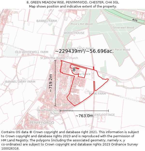 8, GREEN MEADOW RISE, PENYMYNYDD, CHESTER, CH4 0GL: Plot and title map