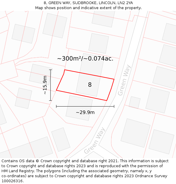 8, GREEN WAY, SUDBROOKE, LINCOLN, LN2 2YA: Plot and title map