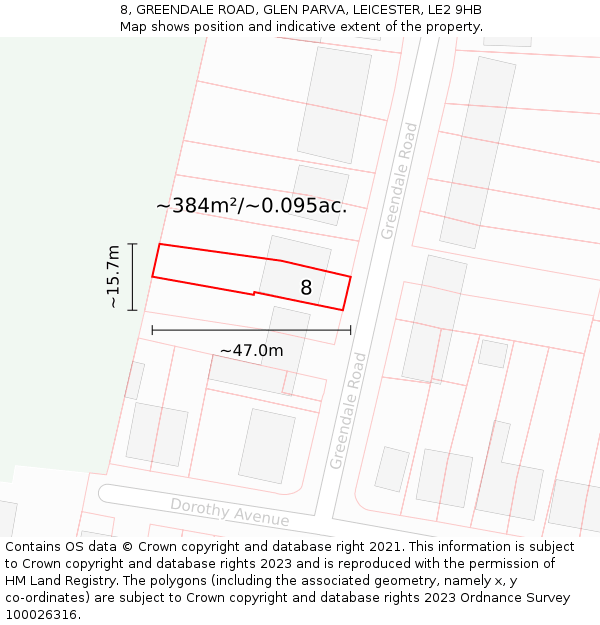8, GREENDALE ROAD, GLEN PARVA, LEICESTER, LE2 9HB: Plot and title map
