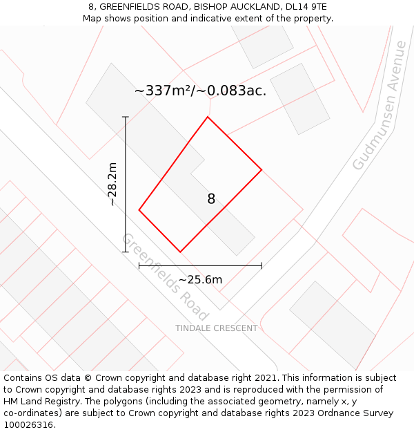 8, GREENFIELDS ROAD, BISHOP AUCKLAND, DL14 9TE: Plot and title map