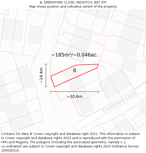 8, GREENFORD CLOSE, REDDITCH, B97 6TF: Plot and title map