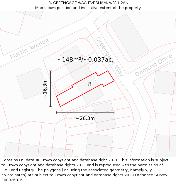 8, GREENGAGE WAY, EVESHAM, WR11 2AN: Plot and title map