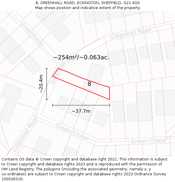8, GREENHALL ROAD, ECKINGTON, SHEFFIELD, S21 4GX: Plot and title map
