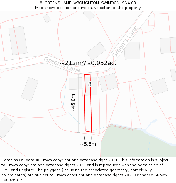8, GREENS LANE, WROUGHTON, SWINDON, SN4 0RJ: Plot and title map