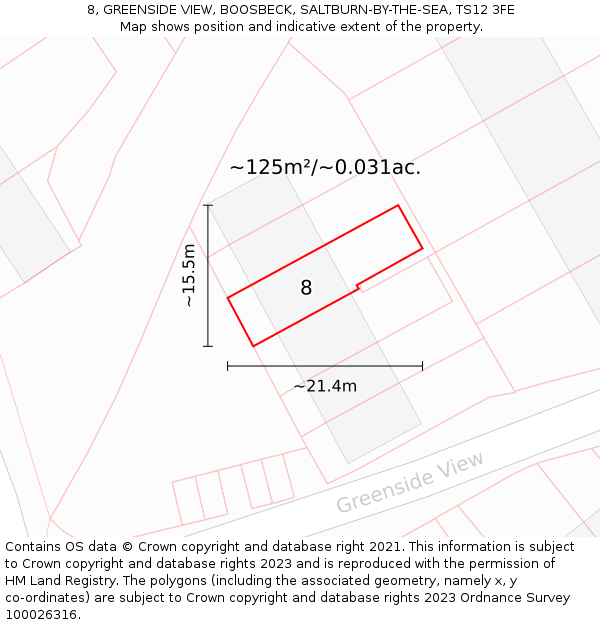 8, GREENSIDE VIEW, BOOSBECK, SALTBURN-BY-THE-SEA, TS12 3FE: Plot and title map