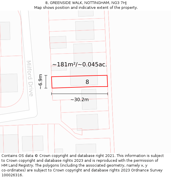 8, GREENSIDE WALK, NOTTINGHAM, NG3 7HJ: Plot and title map