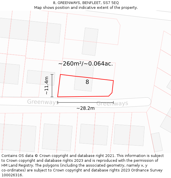 8, GREENWAYS, BENFLEET, SS7 5EQ: Plot and title map