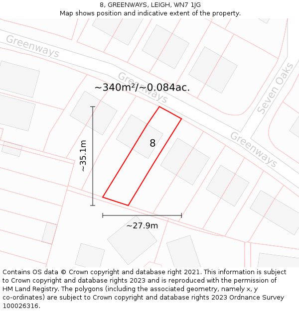 8, GREENWAYS, LEIGH, WN7 1JG: Plot and title map