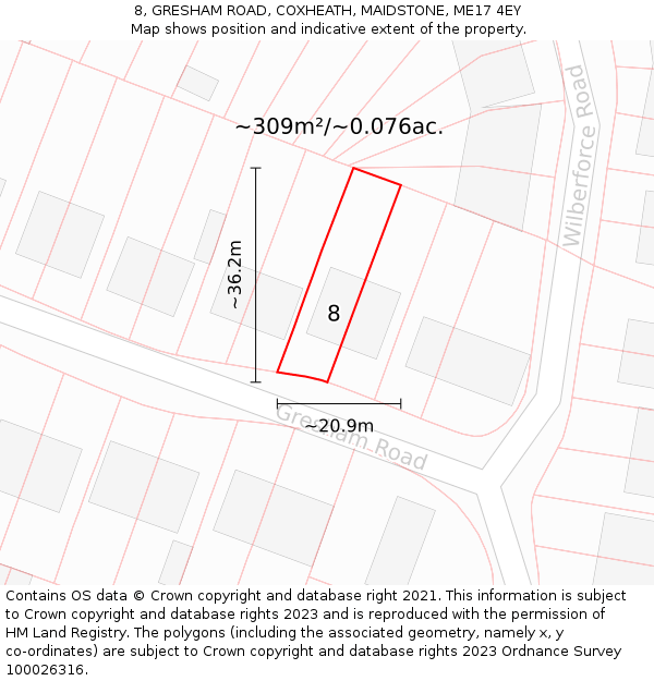 8, GRESHAM ROAD, COXHEATH, MAIDSTONE, ME17 4EY: Plot and title map