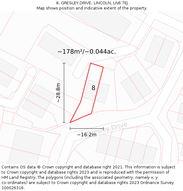 8, GRESLEY DRIVE, LINCOLN, LN6 7EJ: Plot and title map
