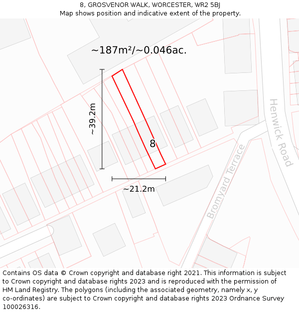 8, GROSVENOR WALK, WORCESTER, WR2 5BJ: Plot and title map