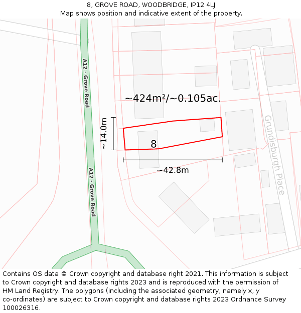 8, GROVE ROAD, WOODBRIDGE, IP12 4LJ: Plot and title map