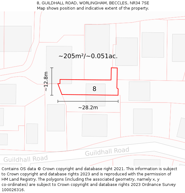 8, GUILDHALL ROAD, WORLINGHAM, BECCLES, NR34 7SE: Plot and title map