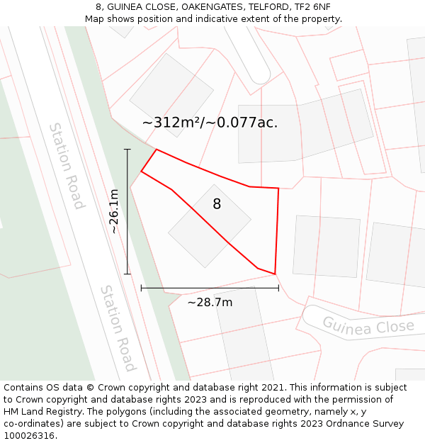 8, GUINEA CLOSE, OAKENGATES, TELFORD, TF2 6NF: Plot and title map