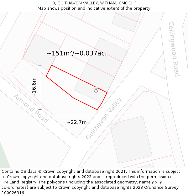 8, GUITHAVON VALLEY, WITHAM, CM8 1HF: Plot and title map