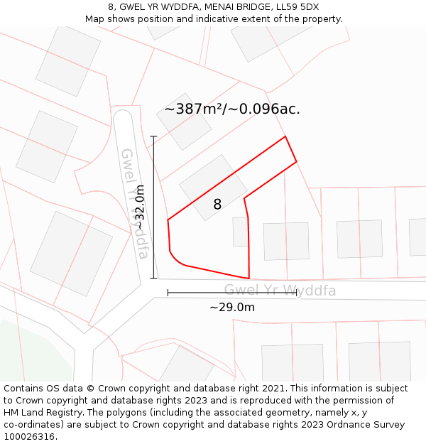 8, GWEL YR WYDDFA, MENAI BRIDGE, LL59 5DX: Plot and title map