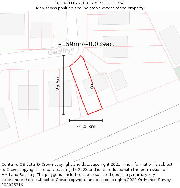 8, GWELFRYN, PRESTATYN, LL19 7SA: Plot and title map