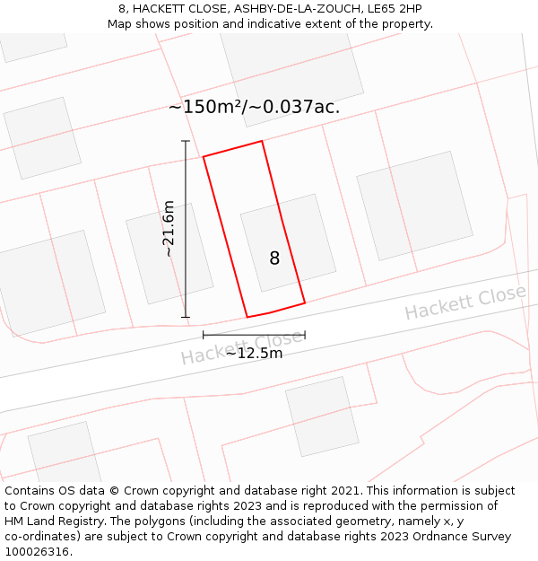 8, HACKETT CLOSE, ASHBY-DE-LA-ZOUCH, LE65 2HP: Plot and title map