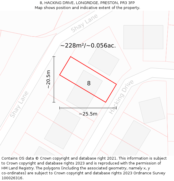 8, HACKING DRIVE, LONGRIDGE, PRESTON, PR3 3FP: Plot and title map