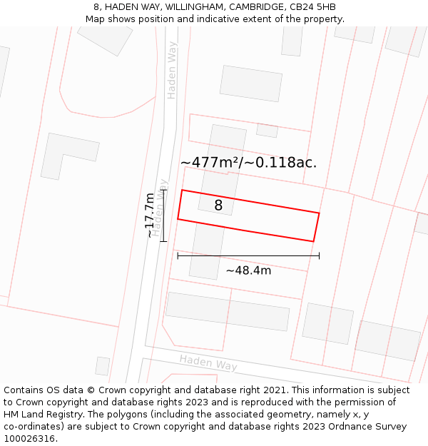 8, HADEN WAY, WILLINGHAM, CAMBRIDGE, CB24 5HB: Plot and title map