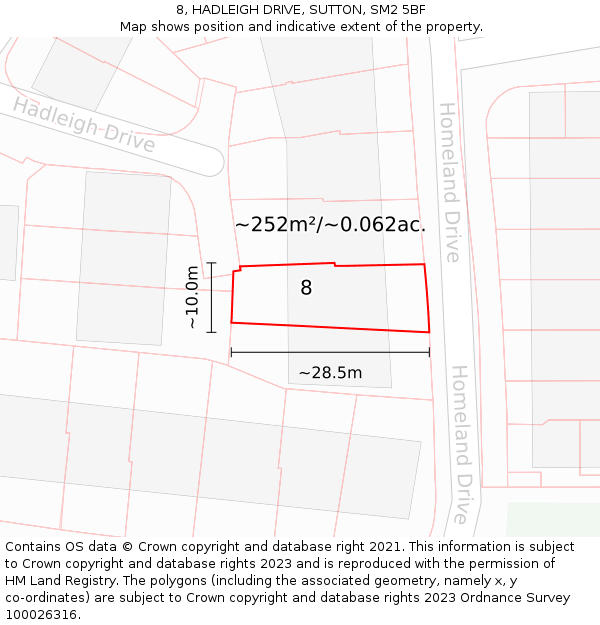 8, HADLEIGH DRIVE, SUTTON, SM2 5BF: Plot and title map