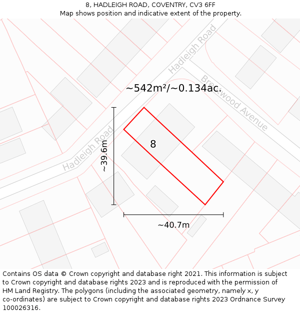 8, HADLEIGH ROAD, COVENTRY, CV3 6FF: Plot and title map