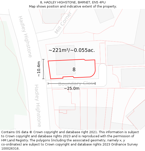 8, HADLEY HIGHSTONE, BARNET, EN5 4PU: Plot and title map