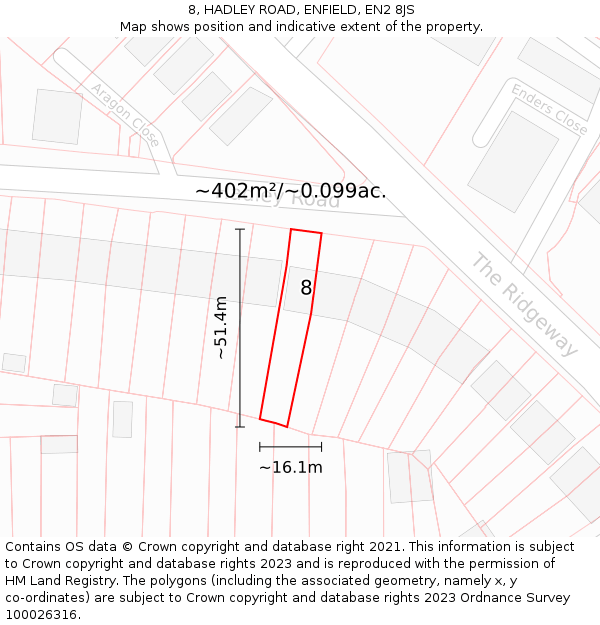 8, HADLEY ROAD, ENFIELD, EN2 8JS: Plot and title map