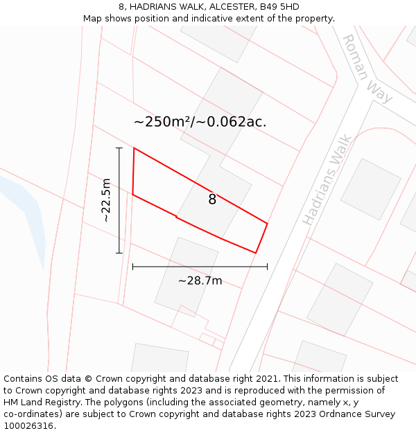 8, HADRIANS WALK, ALCESTER, B49 5HD: Plot and title map