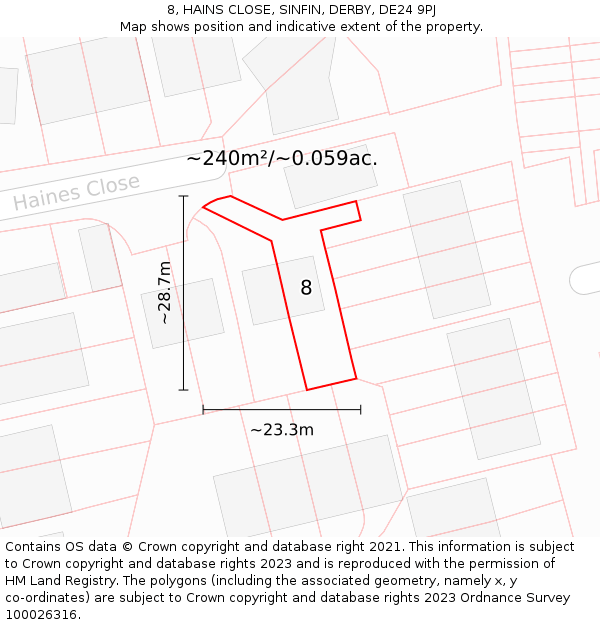 8, HAINS CLOSE, SINFIN, DERBY, DE24 9PJ: Plot and title map