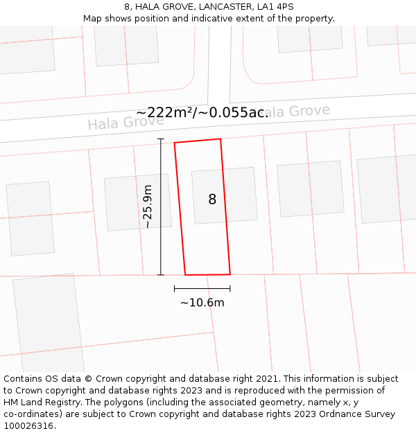 8, HALA GROVE, LANCASTER, LA1 4PS: Plot and title map