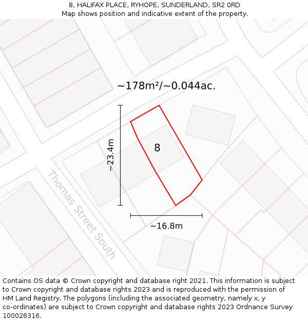 8, HALIFAX PLACE, RYHOPE, SUNDERLAND, SR2 0RD: Plot and title map