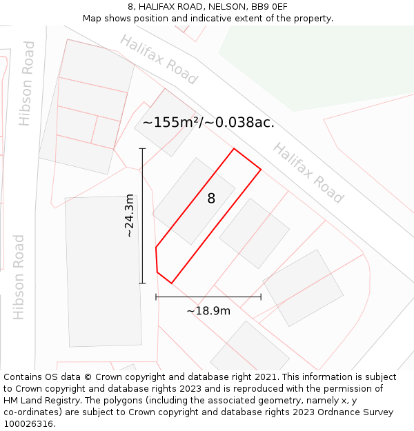 8, HALIFAX ROAD, NELSON, BB9 0EF: Plot and title map