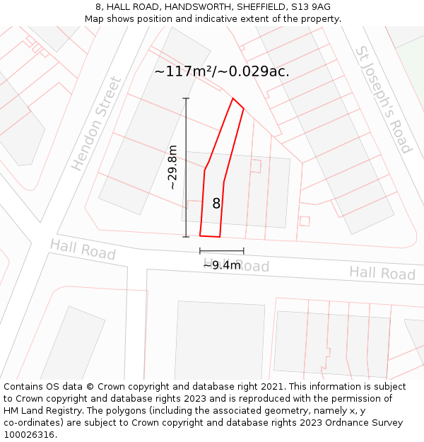 8, HALL ROAD, HANDSWORTH, SHEFFIELD, S13 9AG: Plot and title map