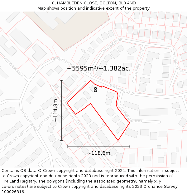 8, HAMBLEDEN CLOSE, BOLTON, BL3 4ND: Plot and title map